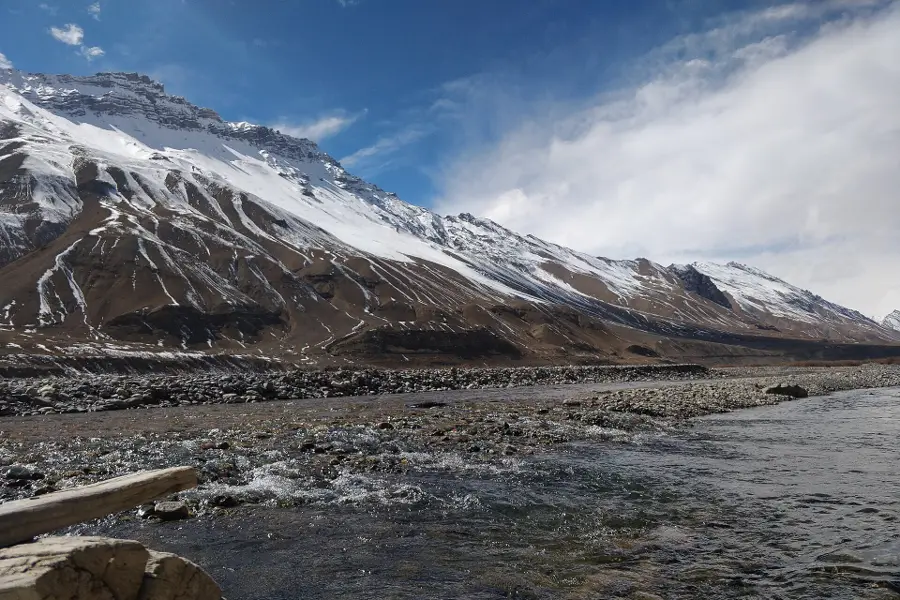 Snow-covered mountains above the Spiti river in winter